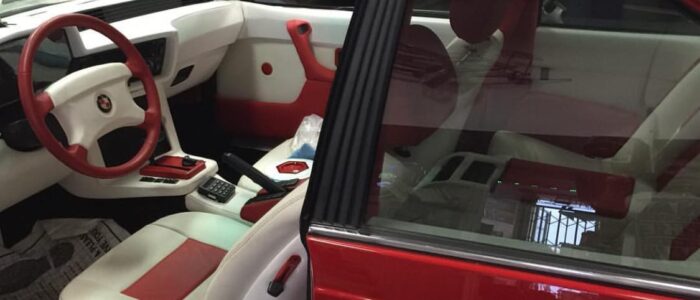 Custom Interior Upholstery & Trim Upgrade – Orange County Custom red and white car interior upholstery upgrade by Car Stereo Tony