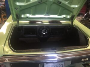 Custom trunk audio system installation in classic Chevelle SS in Orange County