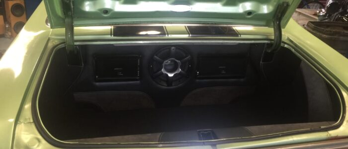 Classic Muscle Car Audio Upgrade – Chevelle SS Installation by Car Stereo Tony Custom trunk audio system installation in classic Chevelle SS in Orange County