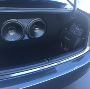 Dual Rockford Fosgate subwoofer and amplifier installation in Lexus trunk in Orange County
