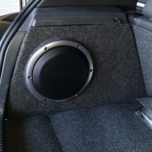 Custom flush-mounted trunk subwoofer installation in Orange County