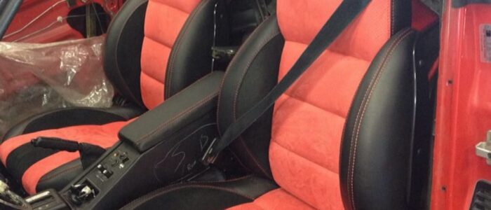 Custom Leather Interior & Seat Upholstery – Car Stereo Tony Custom red and black leather car seat upholstery installation in Orange County