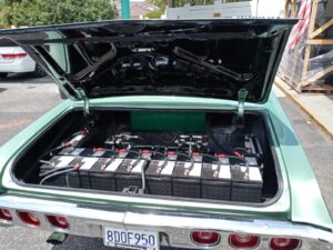 Custom trunk battery bank installation for high-performance car audio system in Orange County