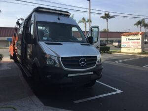 Mercedes Sprinter van with custom LED light bar installation in Orange County