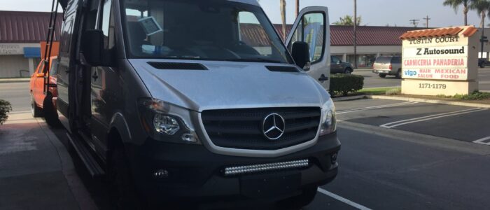 Custom Sprinter Van Lighting & Vehicle Upgrades – Car Stereo Tony Mercedes Sprinter van with custom LED light bar installation in Orange County