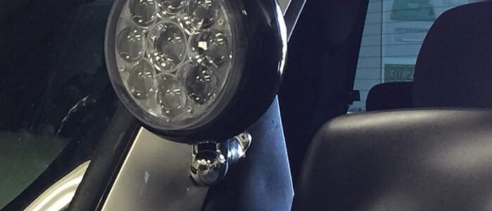 Off-Road LED Light Installation – Car Stereo Tony Orange County Custom auxiliary LED pod light installation on vehicle pillar in Orange County